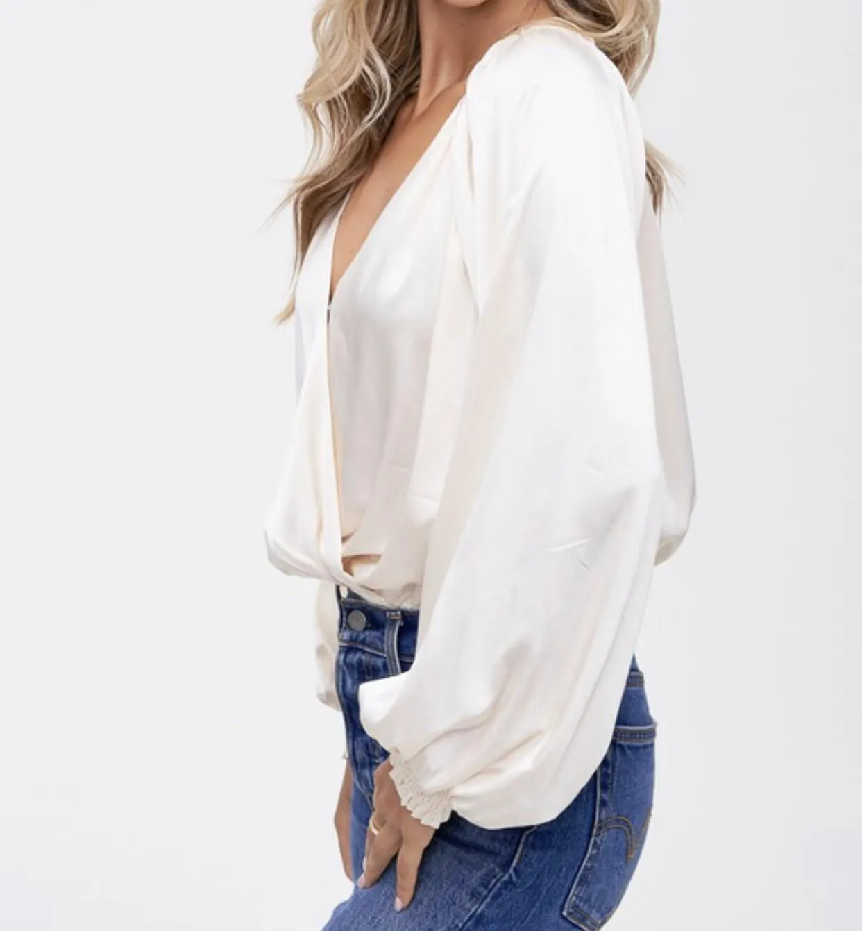 The Morgan Bodysuit: Ivory Wrap Long Sleeve Bodysuit