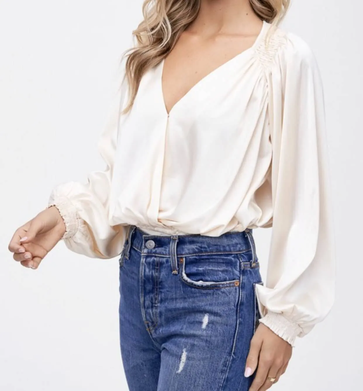 The Morgan Bodysuit: Ivory Wrap Long Sleeve Bodysuit