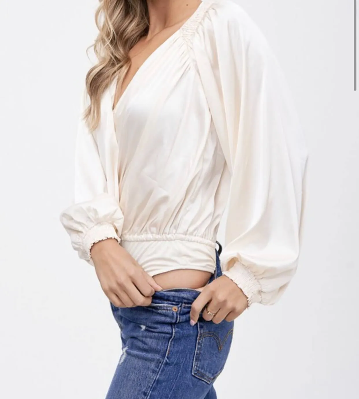 The Morgan Bodysuit: Ivory Wrap Long Sleeve Bodysuit