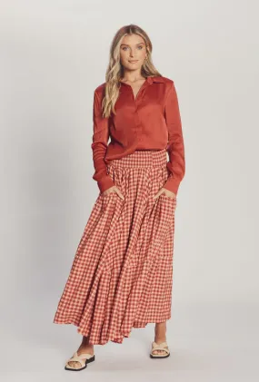 The Pocket Maxi Skirt - Rust/ Peach Gingham