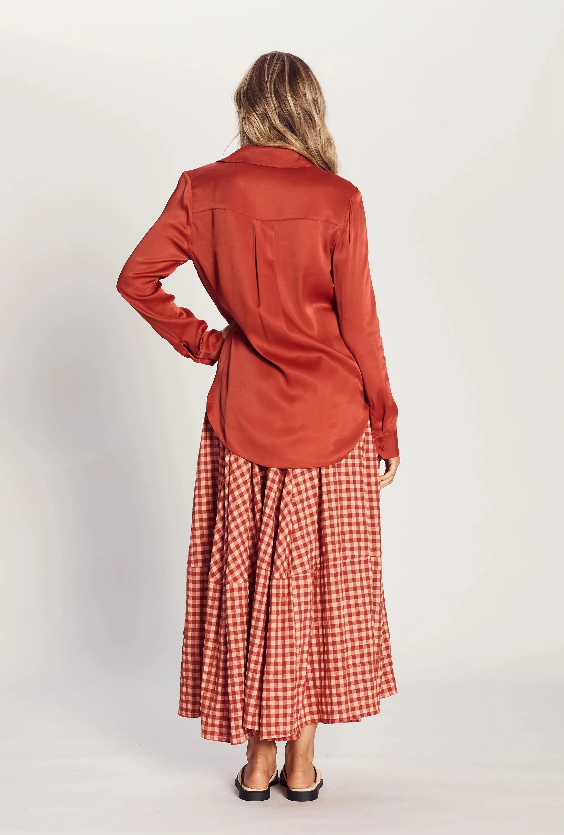 The Pocket Maxi Skirt - Rust/ Peach Gingham