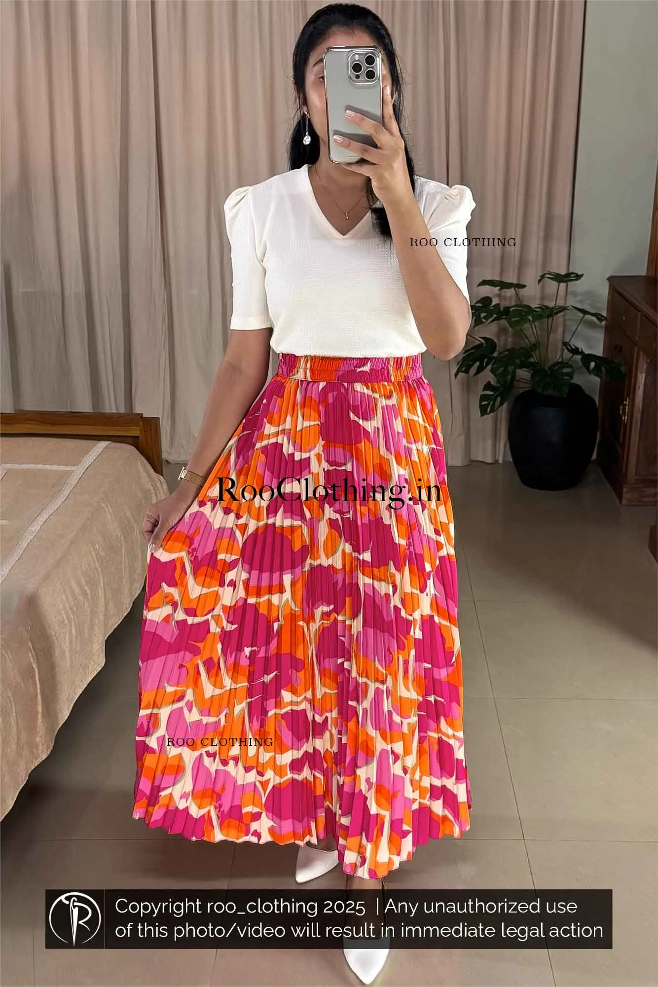 Tropical Sunset Accordion Pleated Maxi Skirt Only