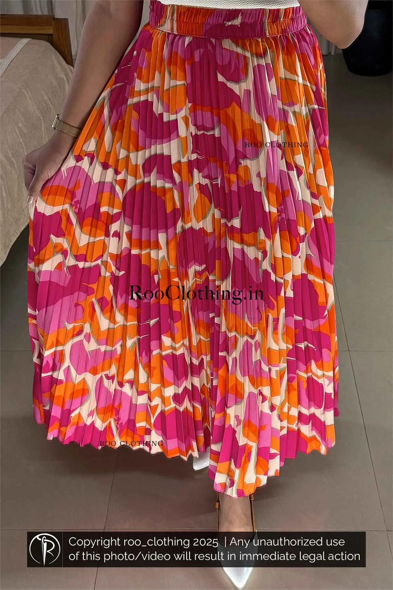 Tropical Sunset Accordion Pleated Maxi Skirt Only