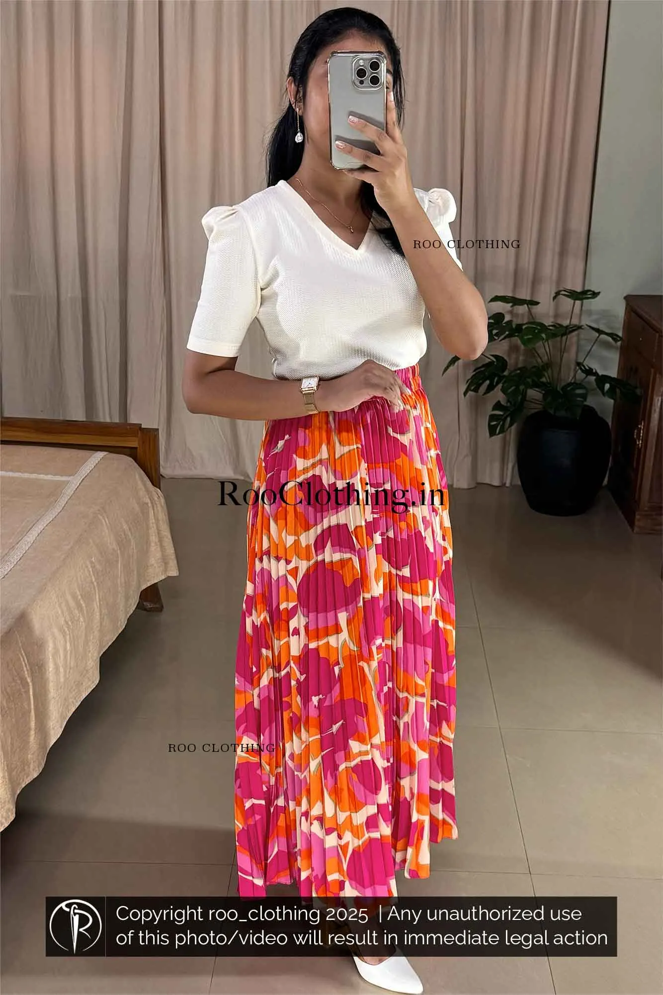 Tropical Sunset Accordion Pleated Maxi Skirt Only