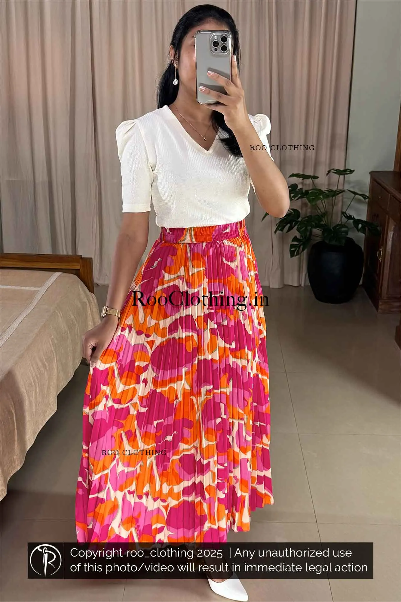 Tropical Sunset Accordion Pleated Maxi Skirt Only