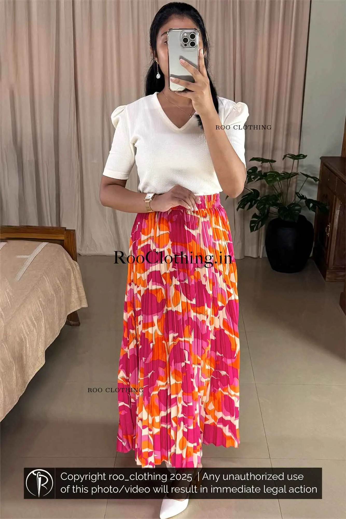 Tropical Sunset Accordion Pleated Maxi Skirt Only