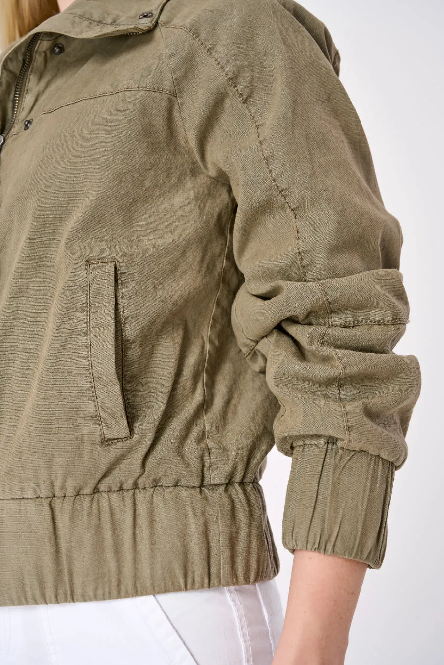 Tulum Stretch Linen Bomber Jacket