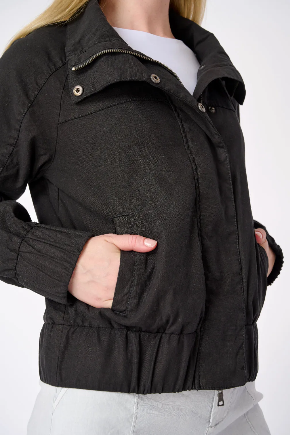 Tulum Stretch Linen Bomber Jacket