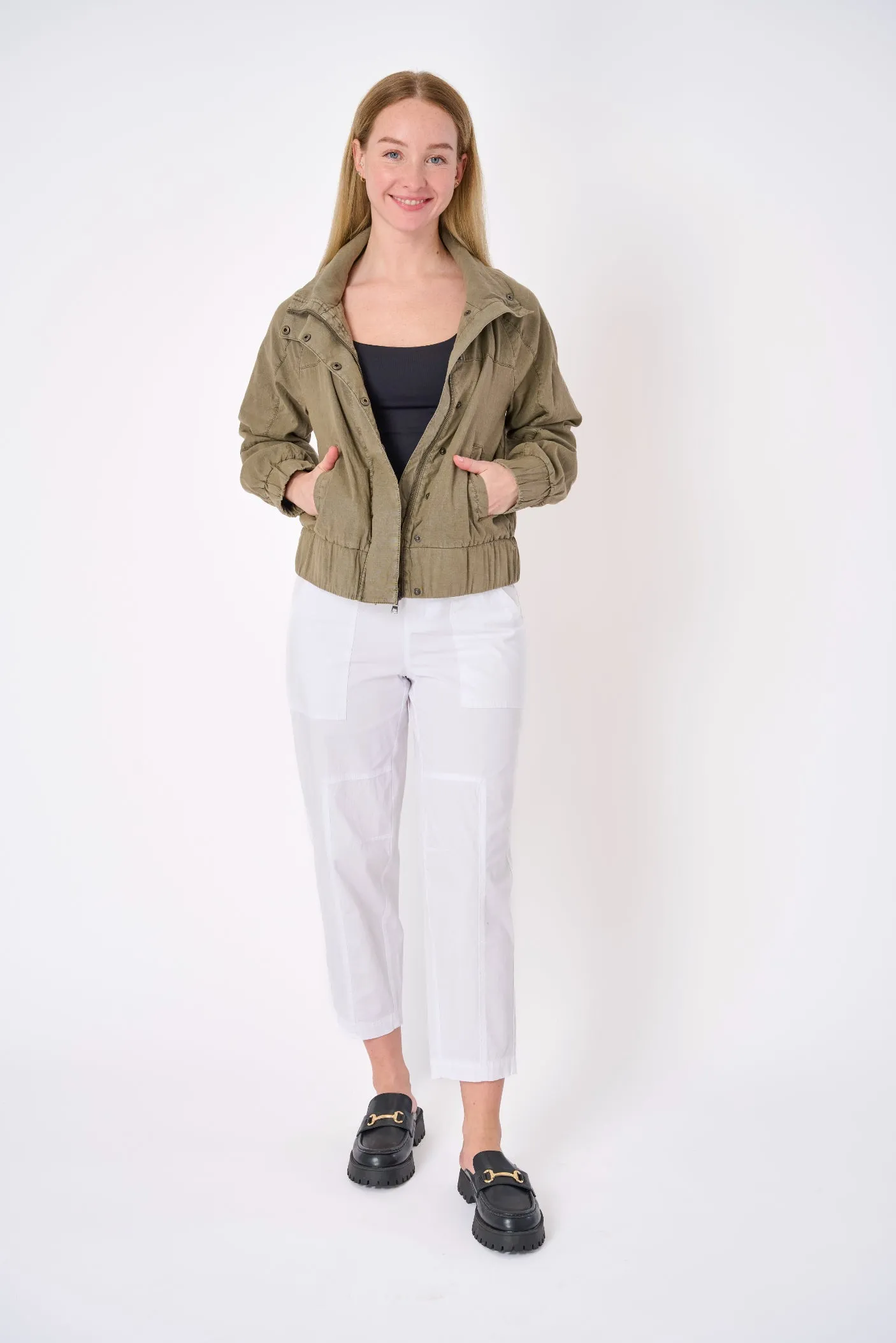 Tulum Stretch Linen Bomber Jacket
