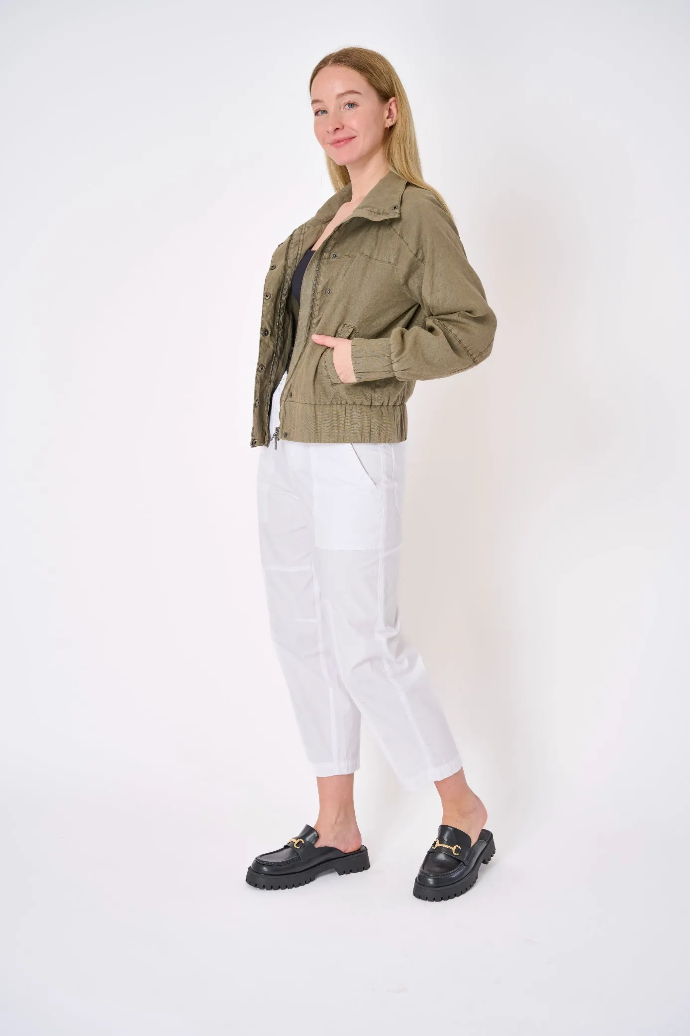 Tulum Stretch Linen Bomber Jacket