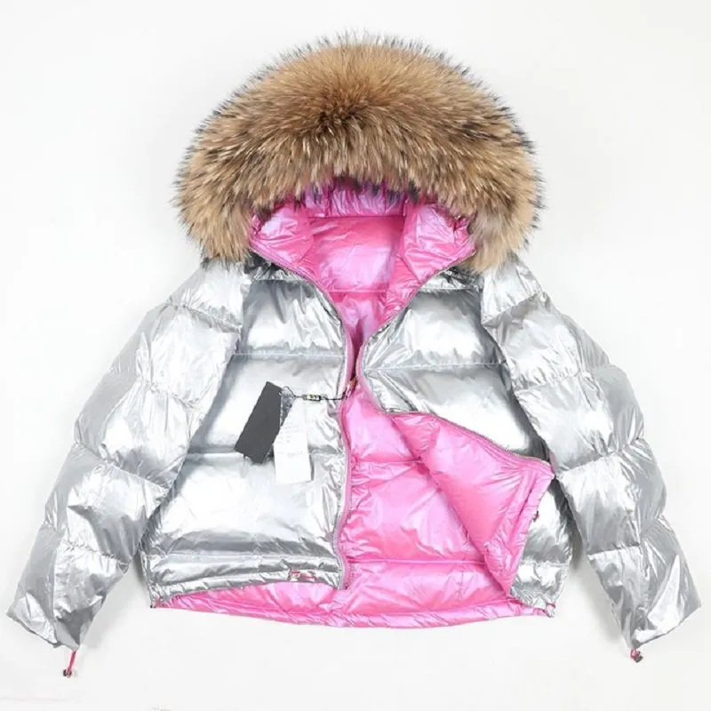 Women's Winter Casual Thick Warm Short Parka With Raccoon Fur