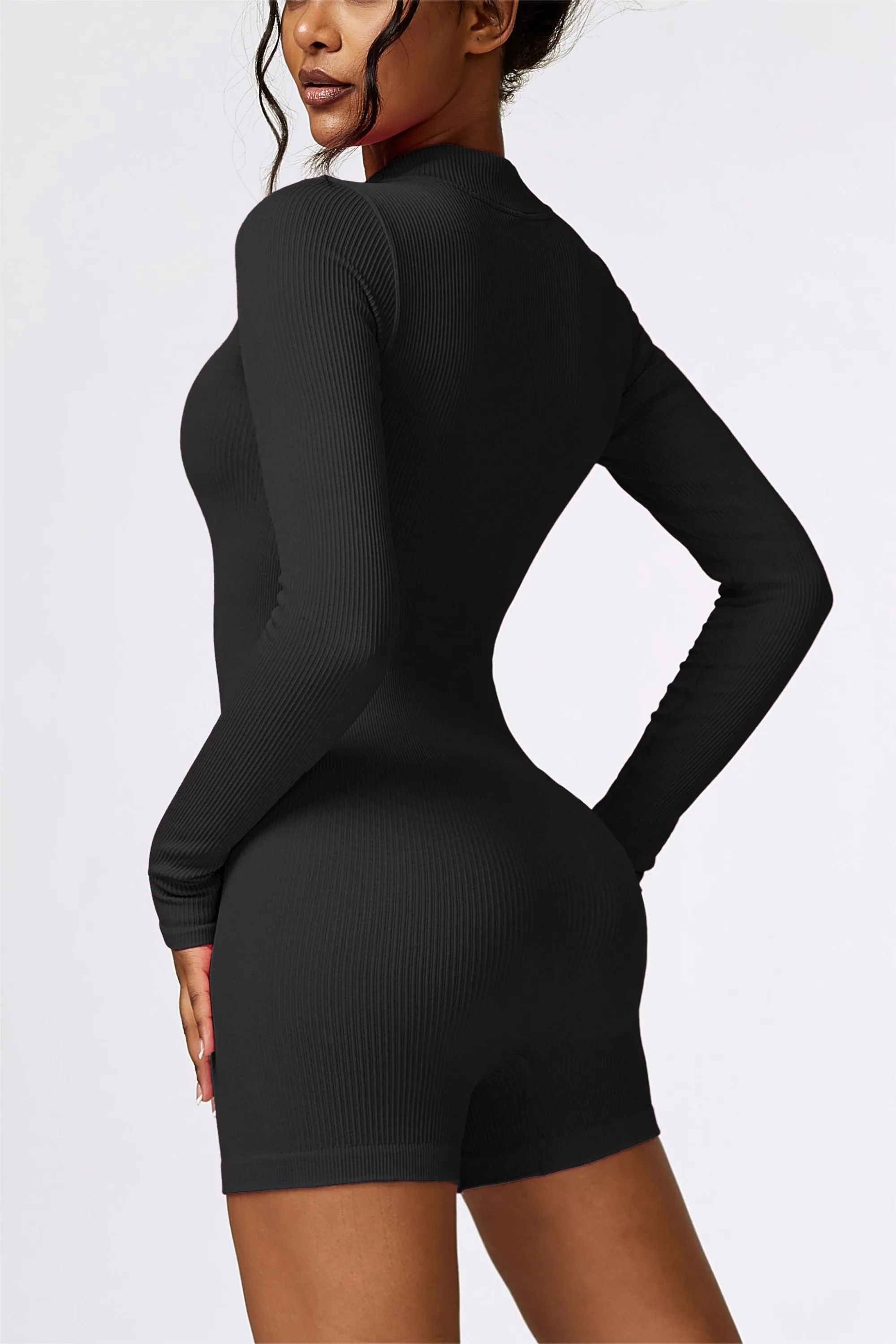 ZipFlex Ribbed Long-Sleeve Workout Romper
