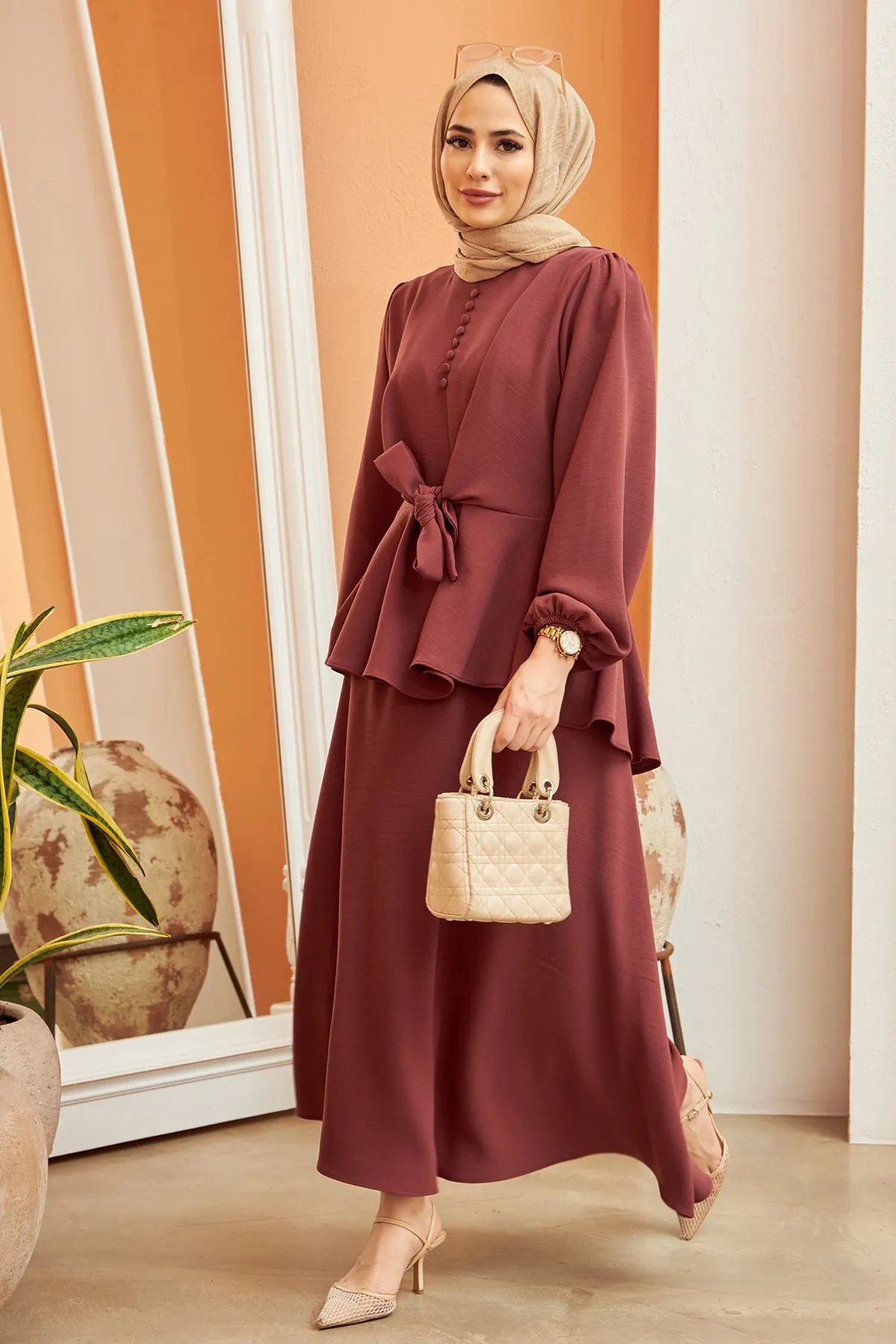 ZRF Women Button-Front Skirt Suit - Rose Pink - Pine Bluff