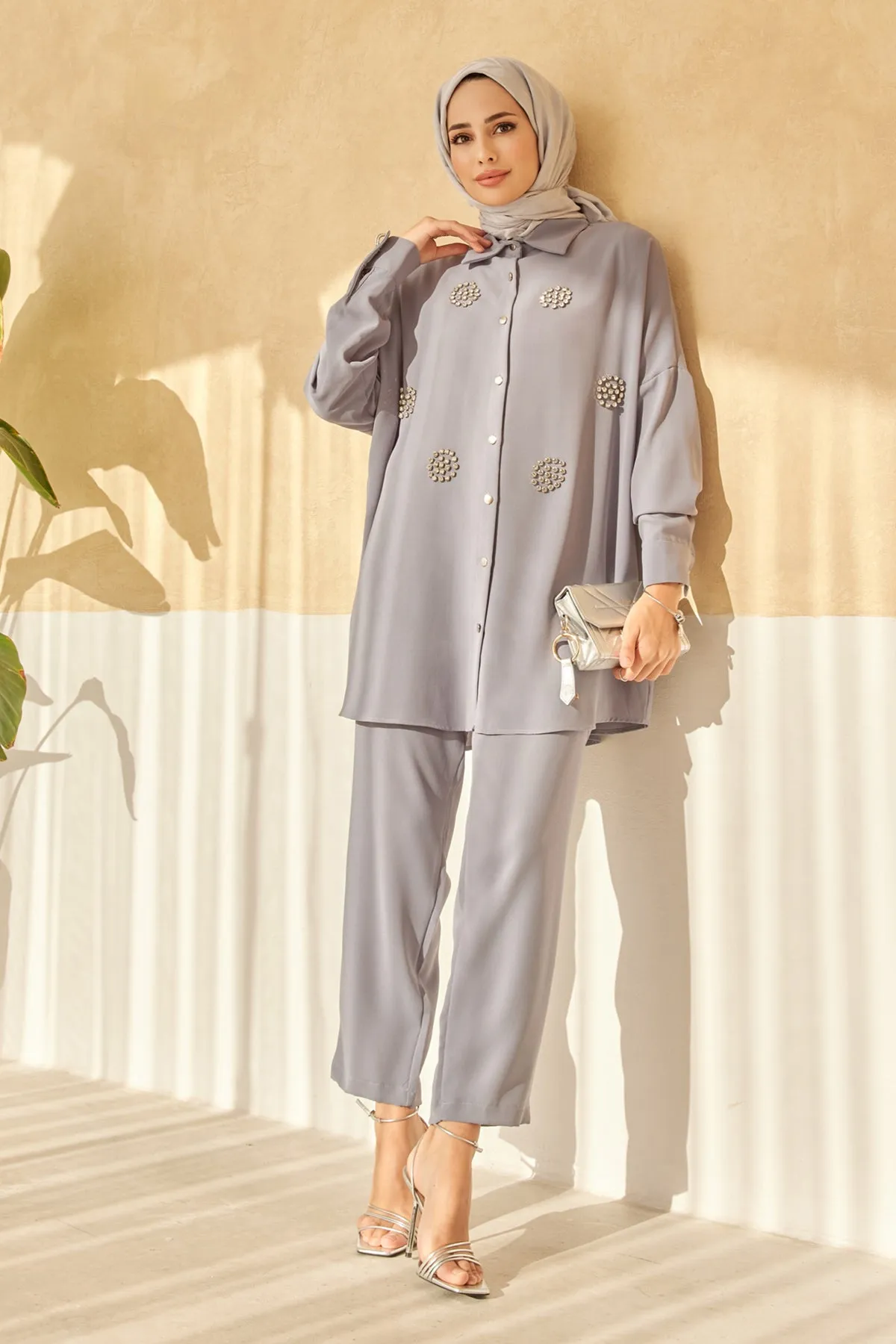 ZRF Women Stone-embellished Two-piece Set - Gray - Lagkadás