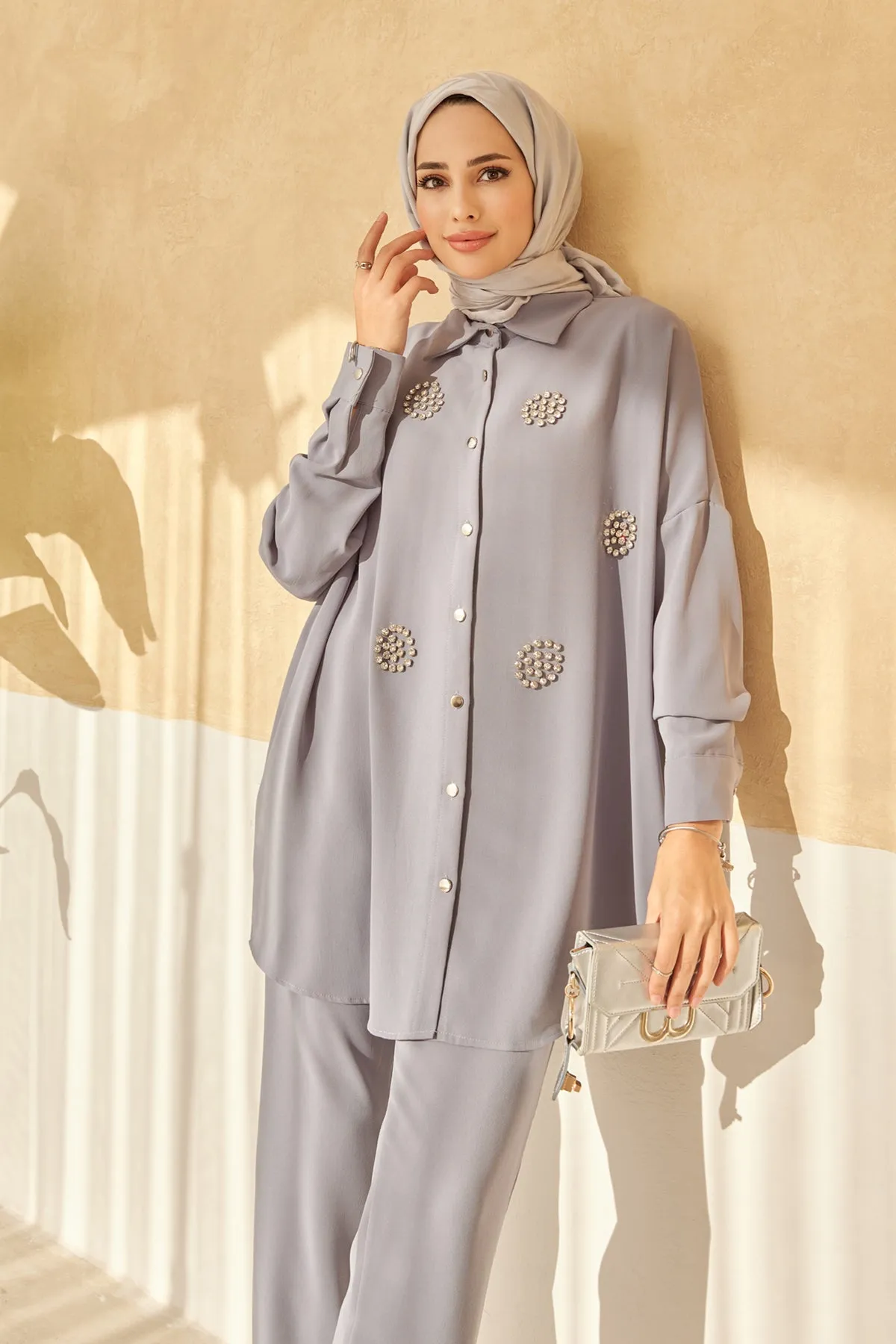 ZRF Women Stone-embellished Two-piece Set - Gray - Lagkadás
