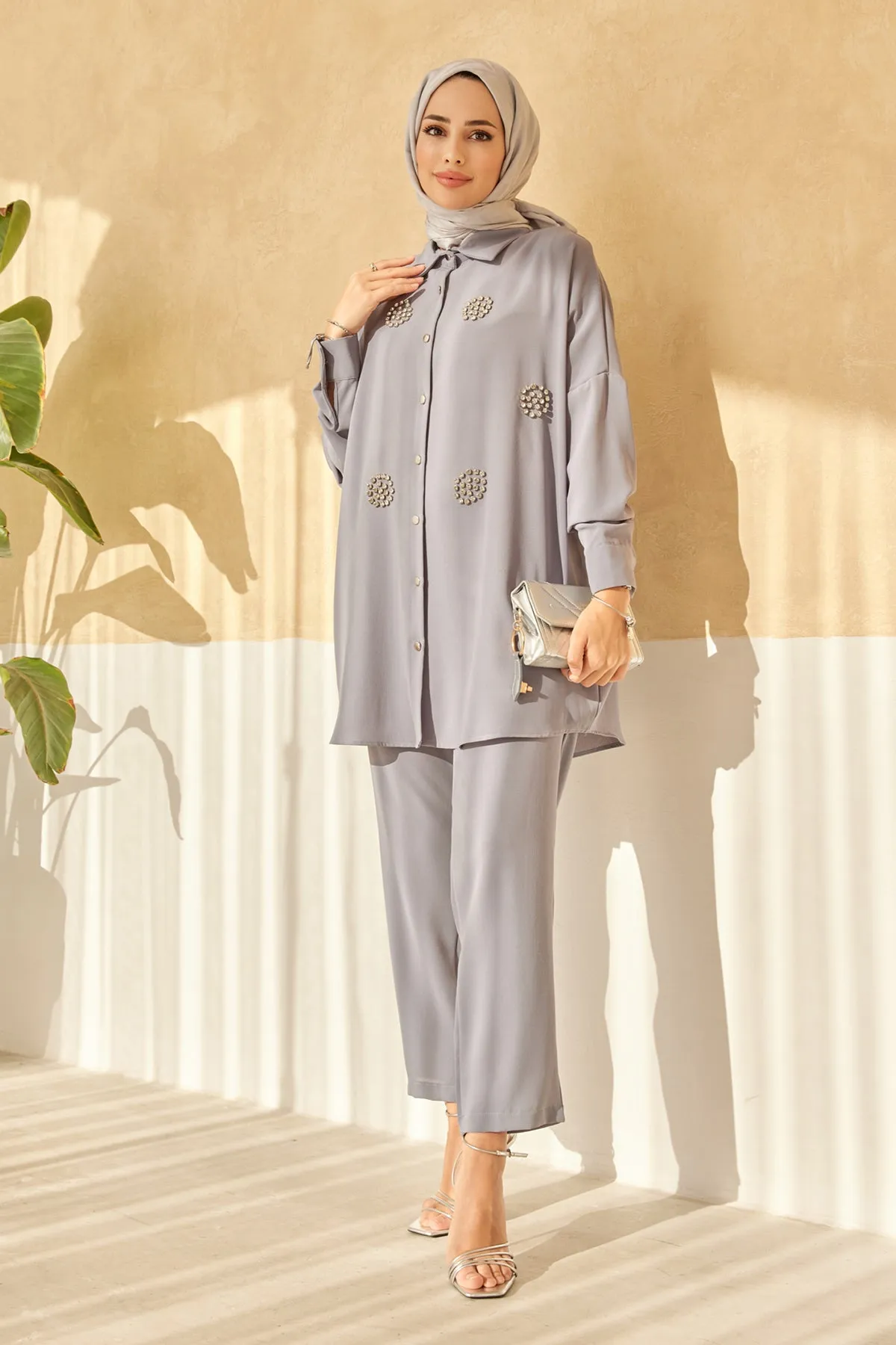 ZRF Women Stone-embellished Two-piece Set - Gray - Lagkadás